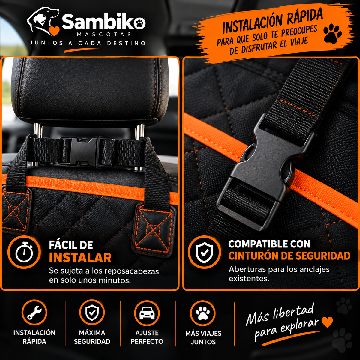 Hamaca Protectora 2 en 1 para Perro – Asiento de Coche
